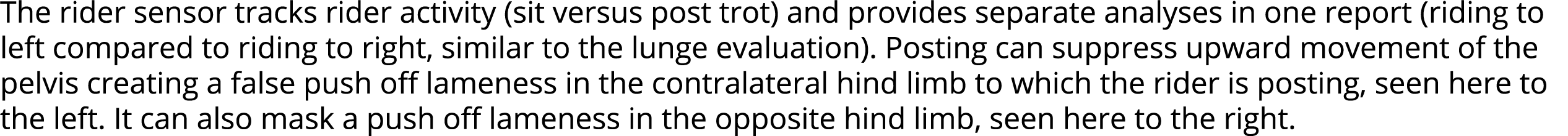 The rider sensor tracks rider activity (sit versus post trot) and provides separate analyses in one report (riding to   